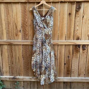 Dressbarn Brown and Cream Animal Print Asymmetrical Dress